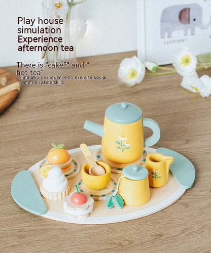 Simulation Children Play House Afternoon Tea Dessert Cake Tea Making Pot And Cup Tea Set Wooden Toys Suit