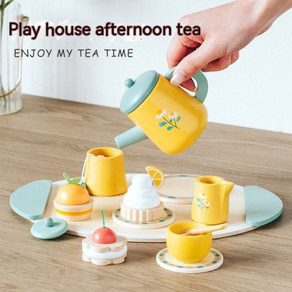 Simulation Children Play House Afternoon Tea Dessert Cake Tea Making Pot And Cup Tea Set Wooden Toys Suit