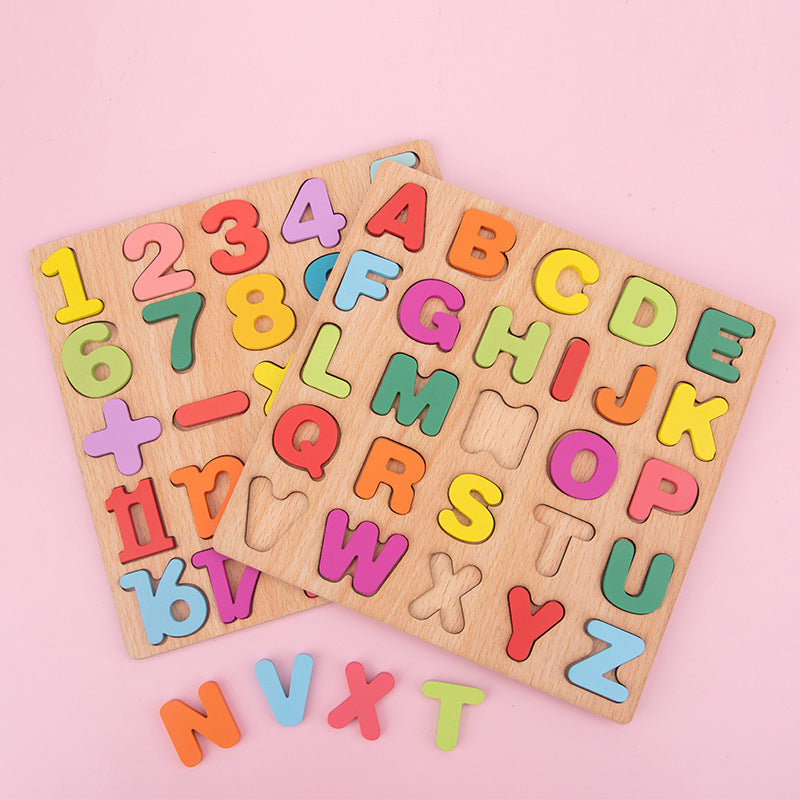 Wooden Numbers Letters Cognitive Pairing Puzzle Board Educational Toys