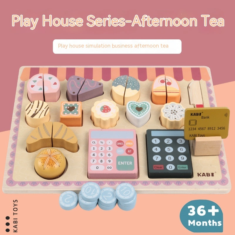 Simulation Children Play House Afternoon Tea Dessert Cake Tea Making Pot And Cup Tea Set Wooden Toys Suit